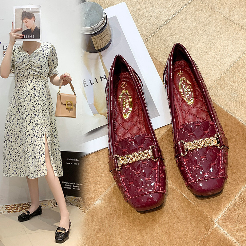 Designer Shoes 2026 Women's Square Toe Flat Patent Leather Flats, Buckle Embroidery Soft Sole Size 33-43 Free Shipping - view 3