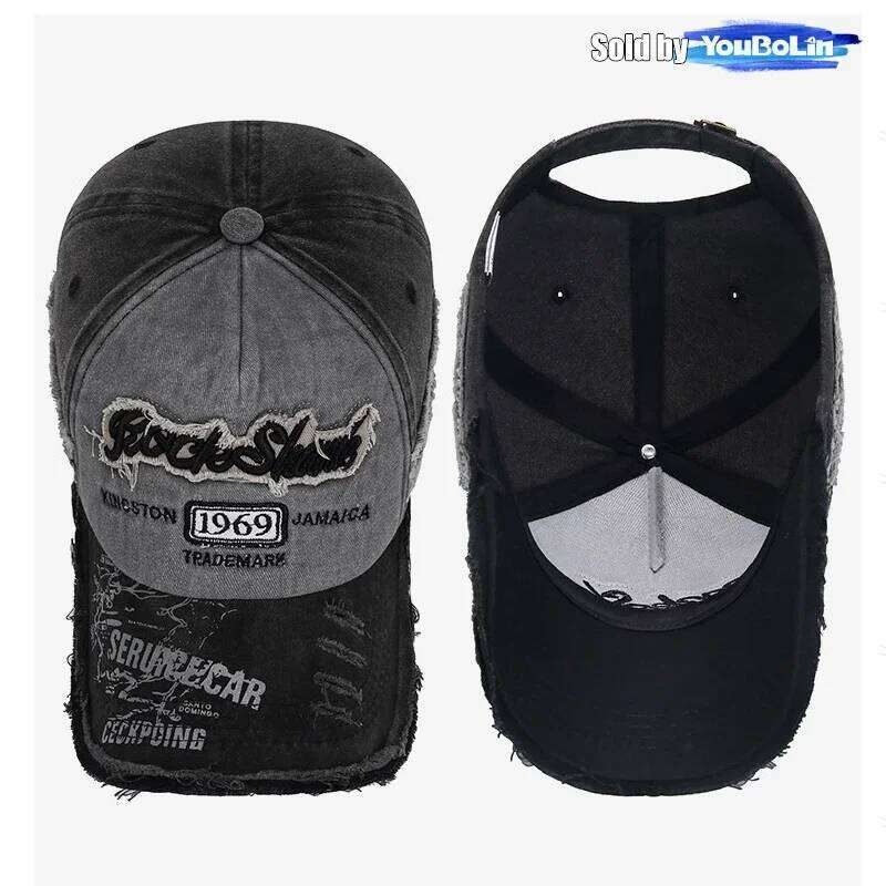 Scratched Brushed Patch Letter Embroidery Distressed Adjustable Cotton Hard Top Baseball Cap Sun Hat Trucker Caps Dad Hats W260626 - view 7