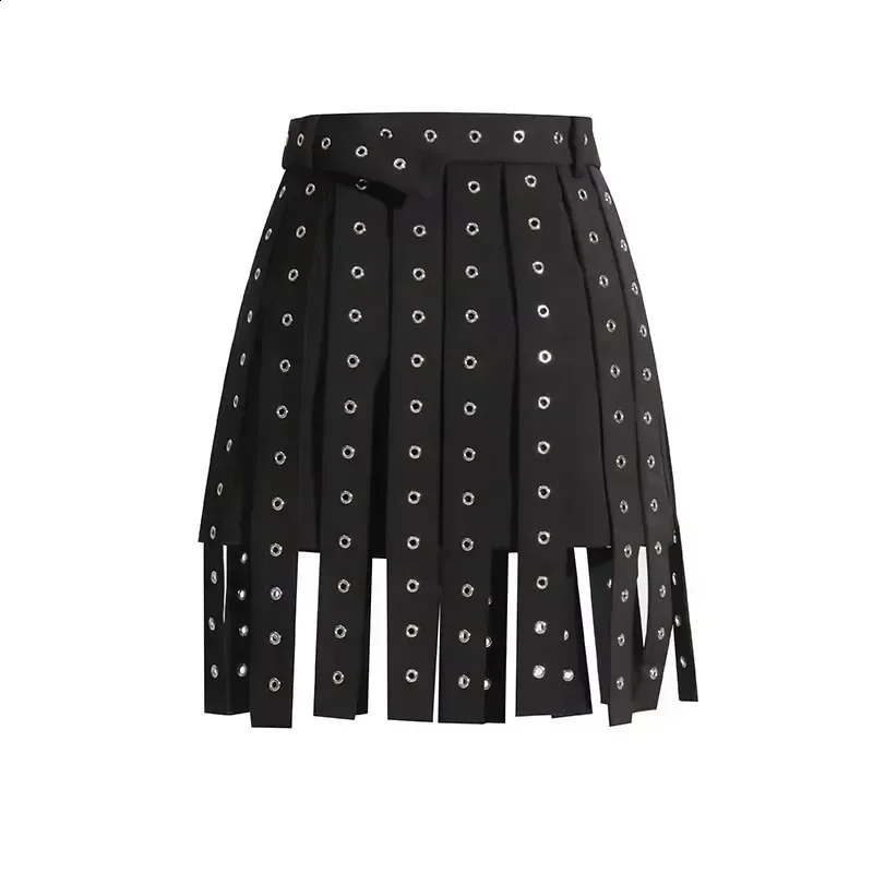 ALIDI S C Womens Punk Small Eye Tassel Mini Skirt High Waist Belt Buckle Aline Gothic Club Party Sexy 260626 - view 3