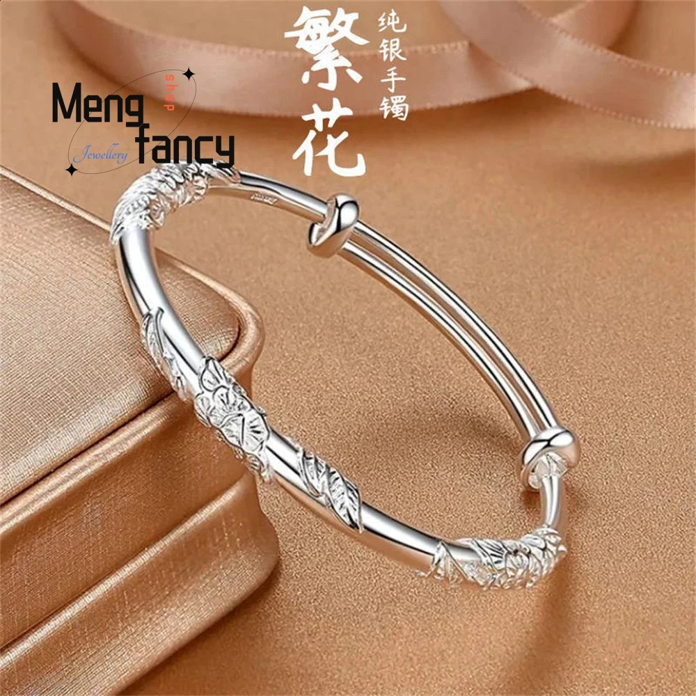 Trendy y Floral Vintage Sliding Bangle - Unique Adjustable Ancient-Style Bracelet Exquisite Handcrafted Niche Jewelry Gift 260626