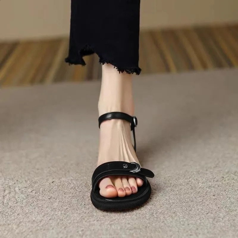 ner Summer Women Sandals y Narrow Leather Strap One Word Buckle Flat Wide Heel Platform Casual Shoes 260626 - view 5