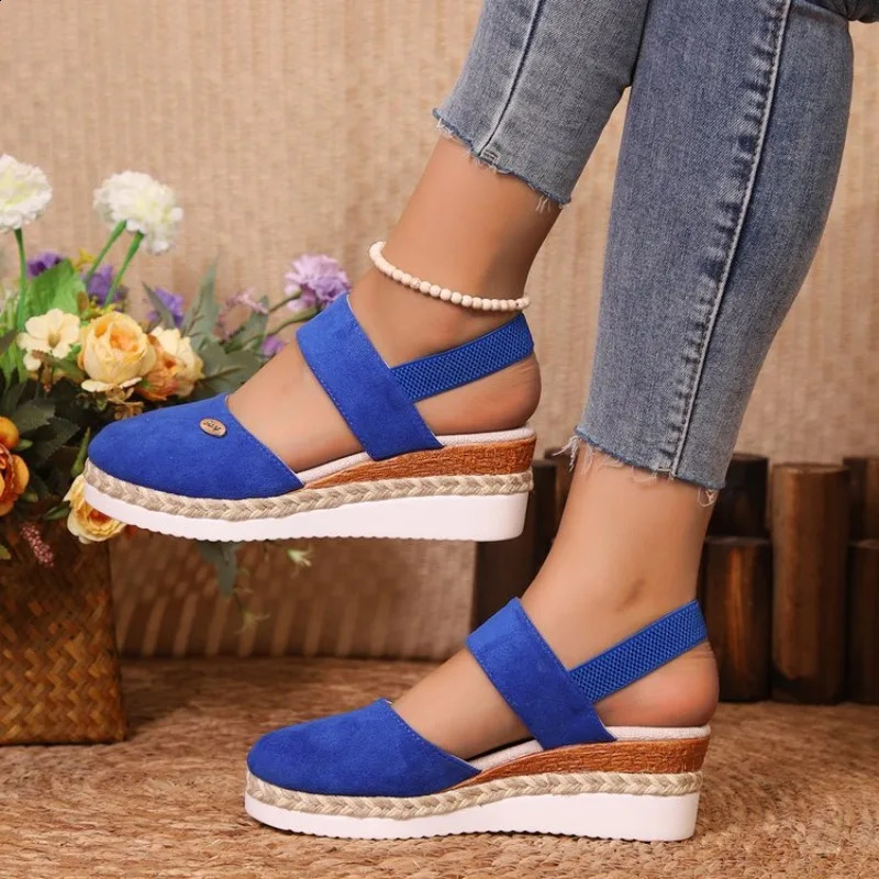 Women Linen Plain 6cm Wedge Sandals Handmade Ladies Casual Comfortable womens shoes 2026 260626 - view 5