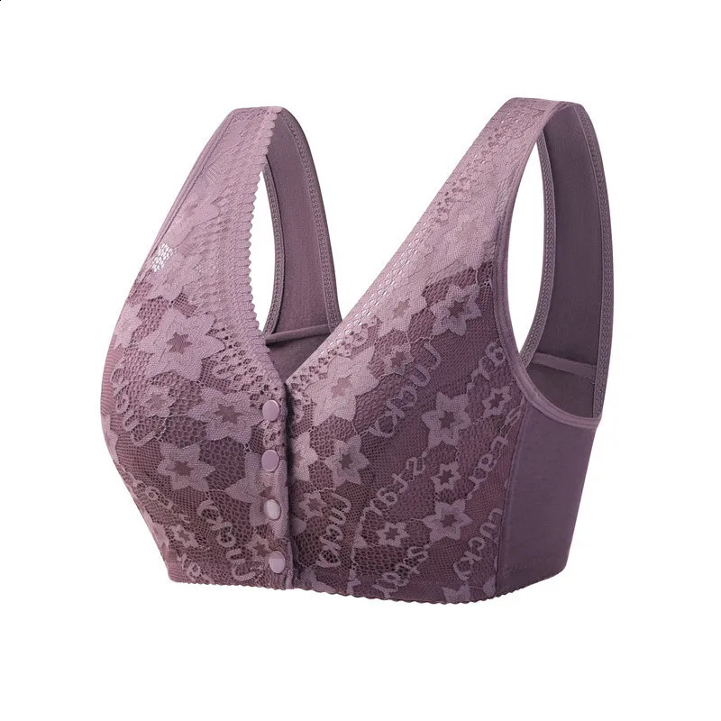 Front Buckle Underwear Middleaged Elderly Women Lace No Underwire Wide Strap Vest Plus Size Comfortable Breathable Pushup Bra 260626