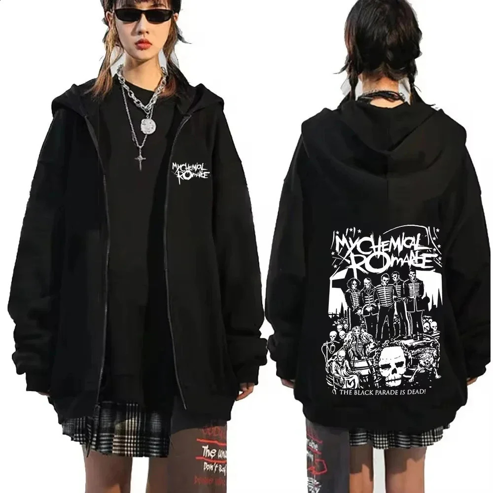 My Chemical Romance Letter Print Zip Up Jacket Hoodies Women Casual Gothic Retro Clothing Vintage Oversized Sweatshirts Unisex 260626 - view 6