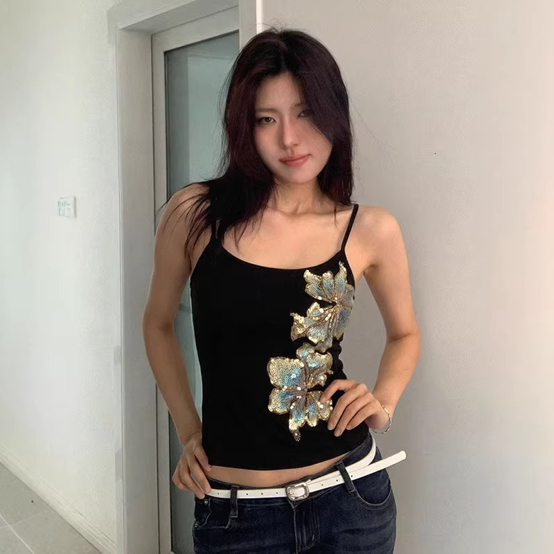 Womens Halter Camisole Top Womens Sequin Floral Slim Fit Chic Versatile Hot Girl Thin Tank For Women Daily Summer Party Beach Outfits - view 4