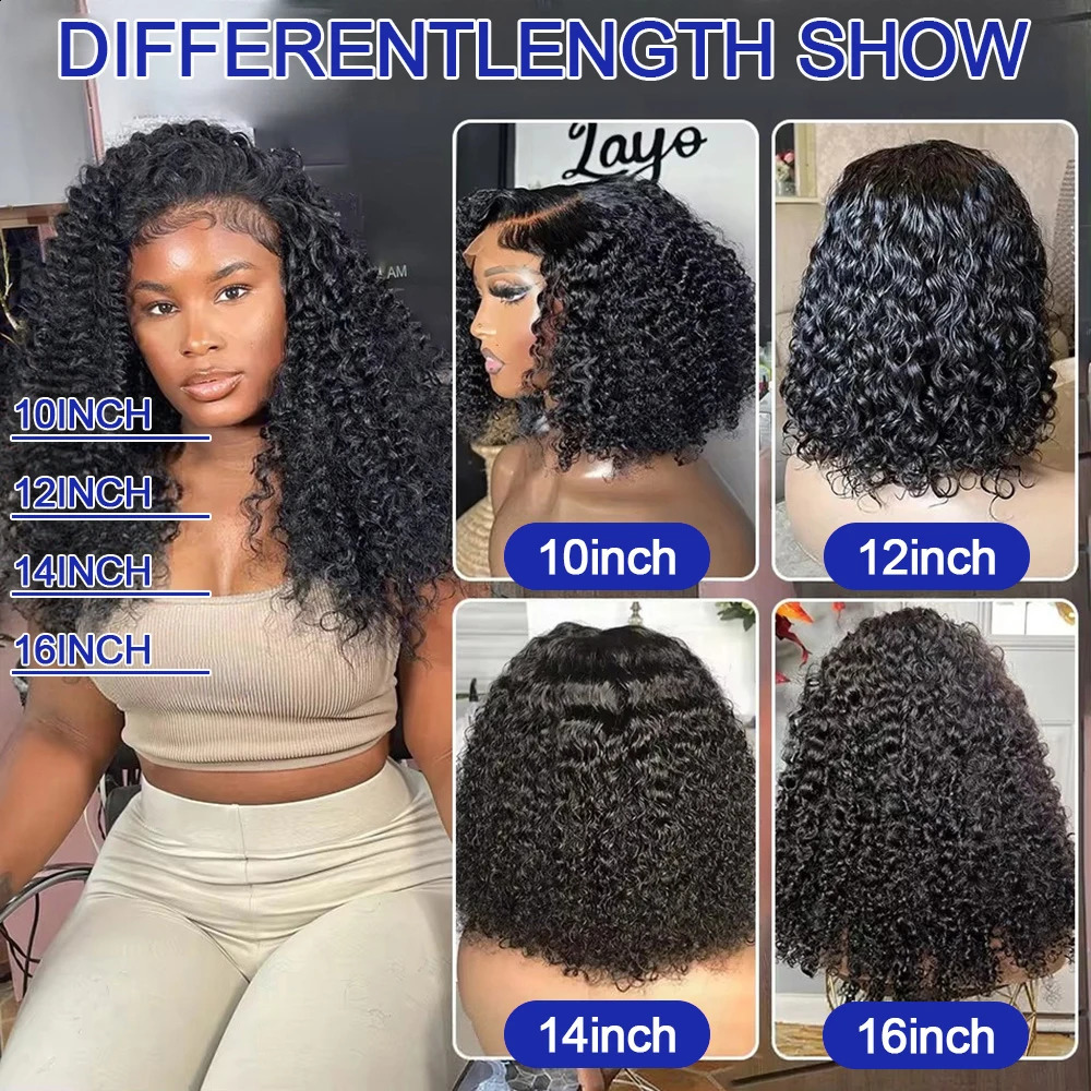 250 Deep Wave 13x6 HD Lace Frontal Wig Short Bob Wigs Glueless Human Hair Water Wave Curly Transparent Lace Front Wig For Women 260625 - view 6
