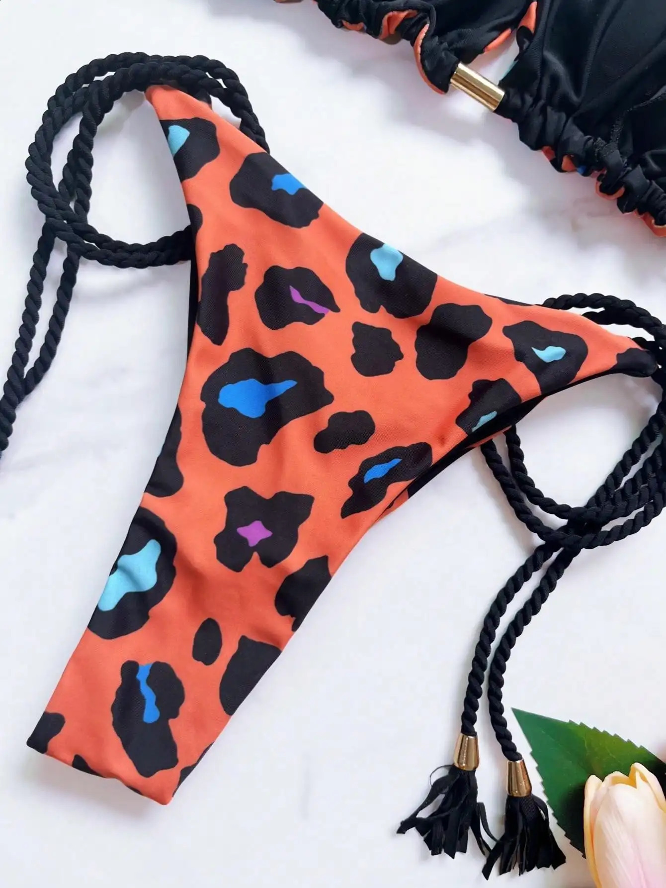 2026 Sexy Women Swimsuit Leopard Print Bikini Set Triangle Braiding Rope Bathing Suit Halter Swimwear Bandage Brazilian Biquinis 260625 - view 6