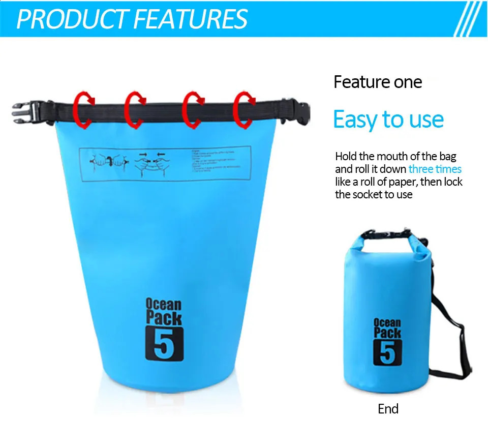Dry PVC waterproof bags for men and women 2L5L10L20L30L outdoor swimming bucket bags rafting bags 260626 - view 7