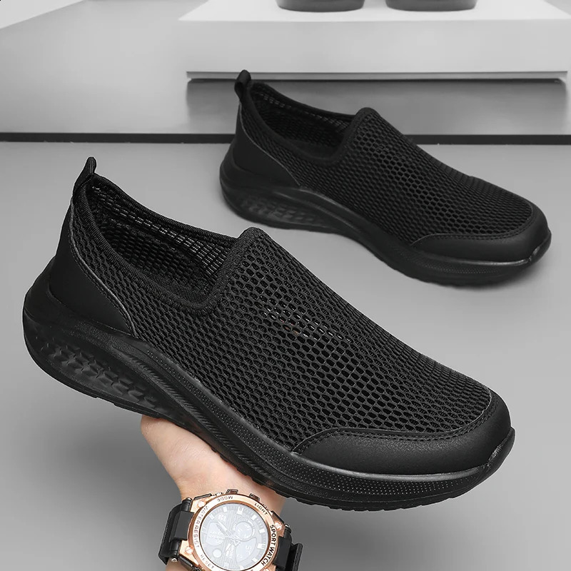 One foot on the net shoes mens summer breathable thin walking casual sports black plus size 48 260626 - view 1