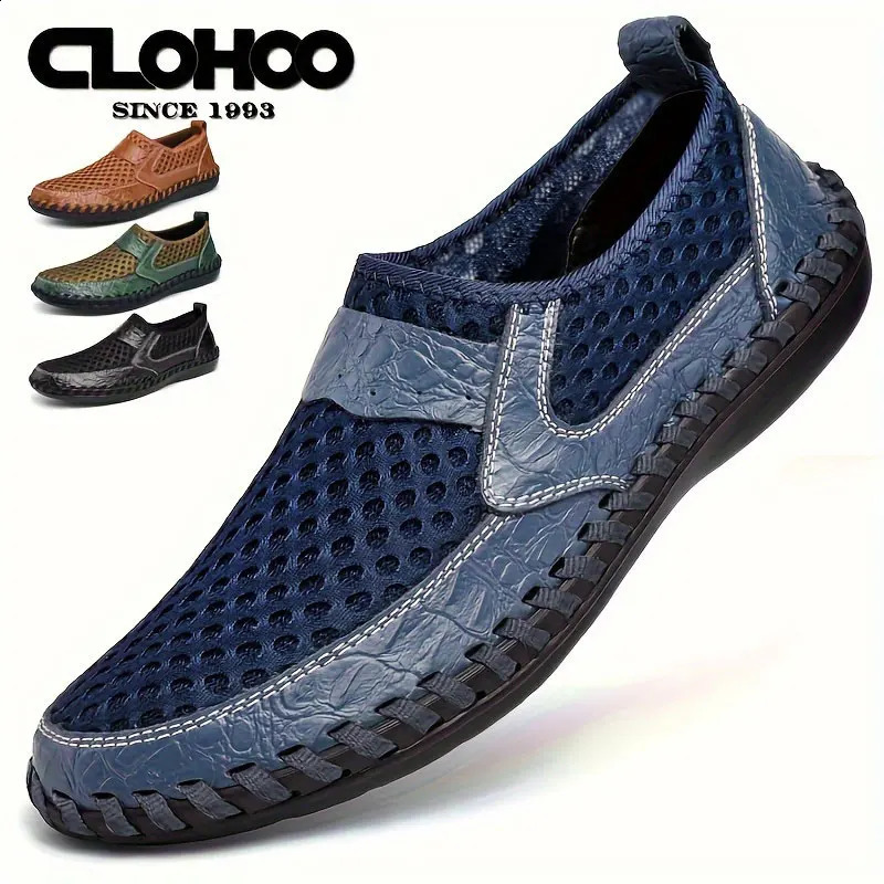 CLOHOO HandSewn Casual Mesh Mens Shoes Comfortable Breathable Upper Fabric Durable Stitching Lightweight Footwear 260626