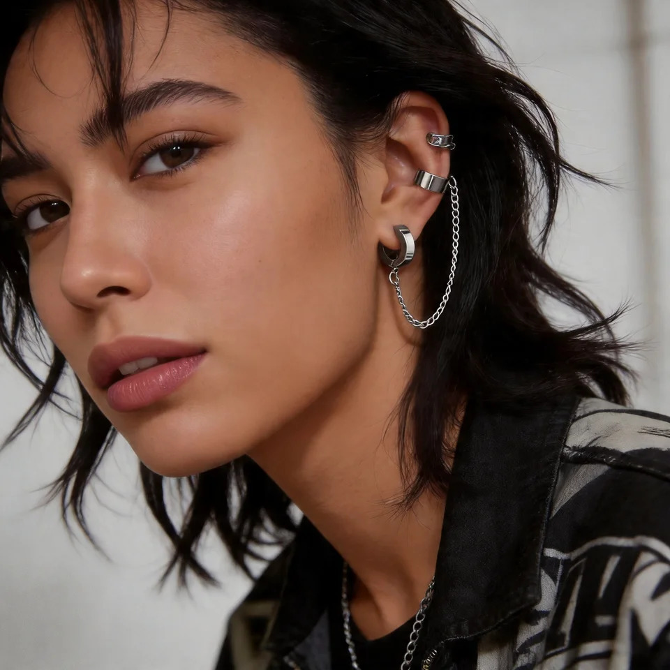 1pc Clip Earrings with Chain Stainless Steel for Women Men Punk Tassel Hoop Ear Cuffs Painless Non Piercing Earring Jewelry 260623 - view 3