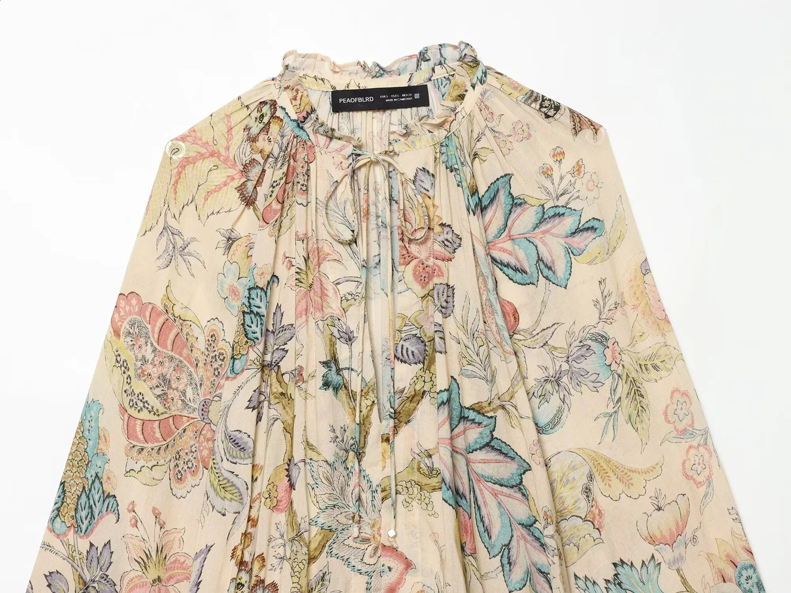 Willshela Women Fashion Printed Bow Lace Up Pleated Blouse Vintage ONeck Long Puff Sleeves Female Chic Lady Shirts 260626 - view 4