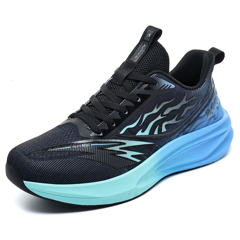 Men Flame Print Gradient Road Running Sneakers High Rebound Thick Midsole Non Slip Rubber Outsole Professional Jogging Competition Footwear - view 5
