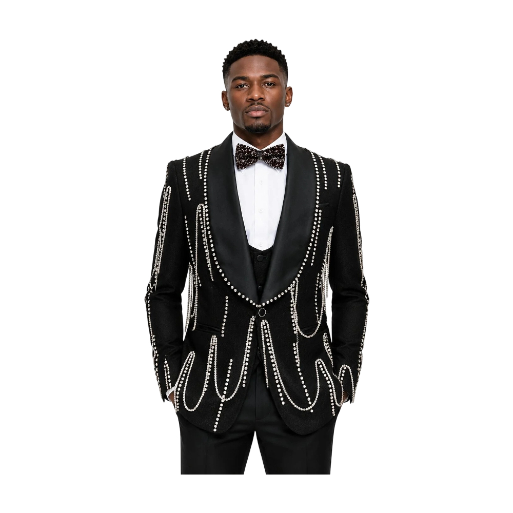 Stylish Men Suits Tailor-Made 2Pieces Shawl Lapel Jacket Rhinestone One Button Blazer Tassel Evening Party Customized Coat Pants Plus Size - view 8