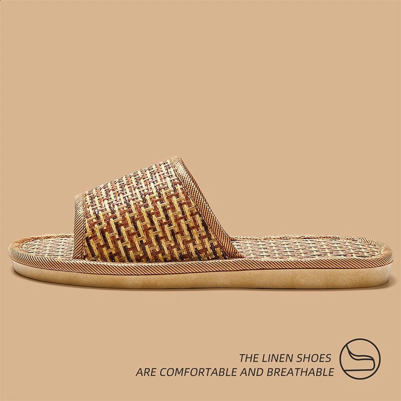 Summer Woven Rattan Strap Slipper For Home Use Sandals Women Portable Bamboo Sticks Weaving Slides Indoor Floor Anti-Slip Shoes 260624 - view 7