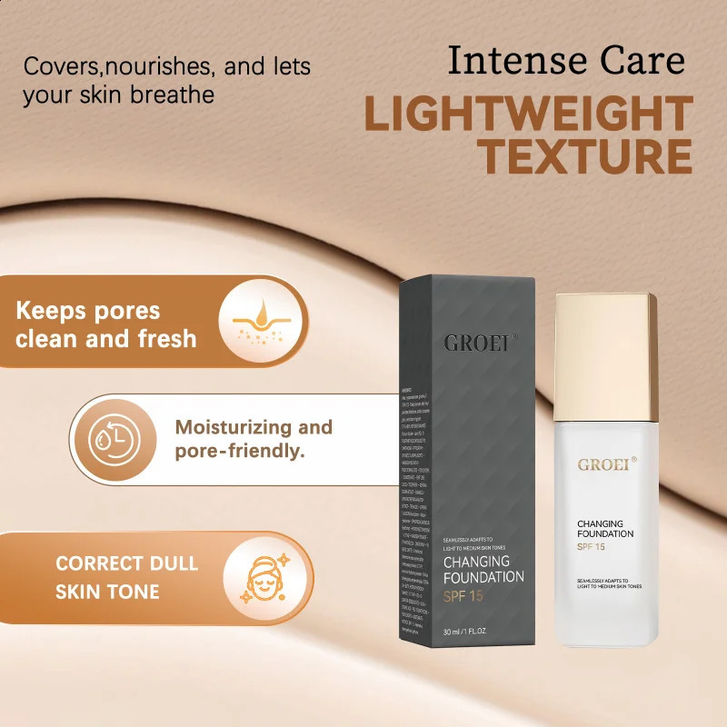 GROEI Changing Foundation SPF 15 - 30ml Adaptive Color Makeup Auto-Match Your Skin Tone Lightweight Cover Blemishes Redness 260625 - view 4