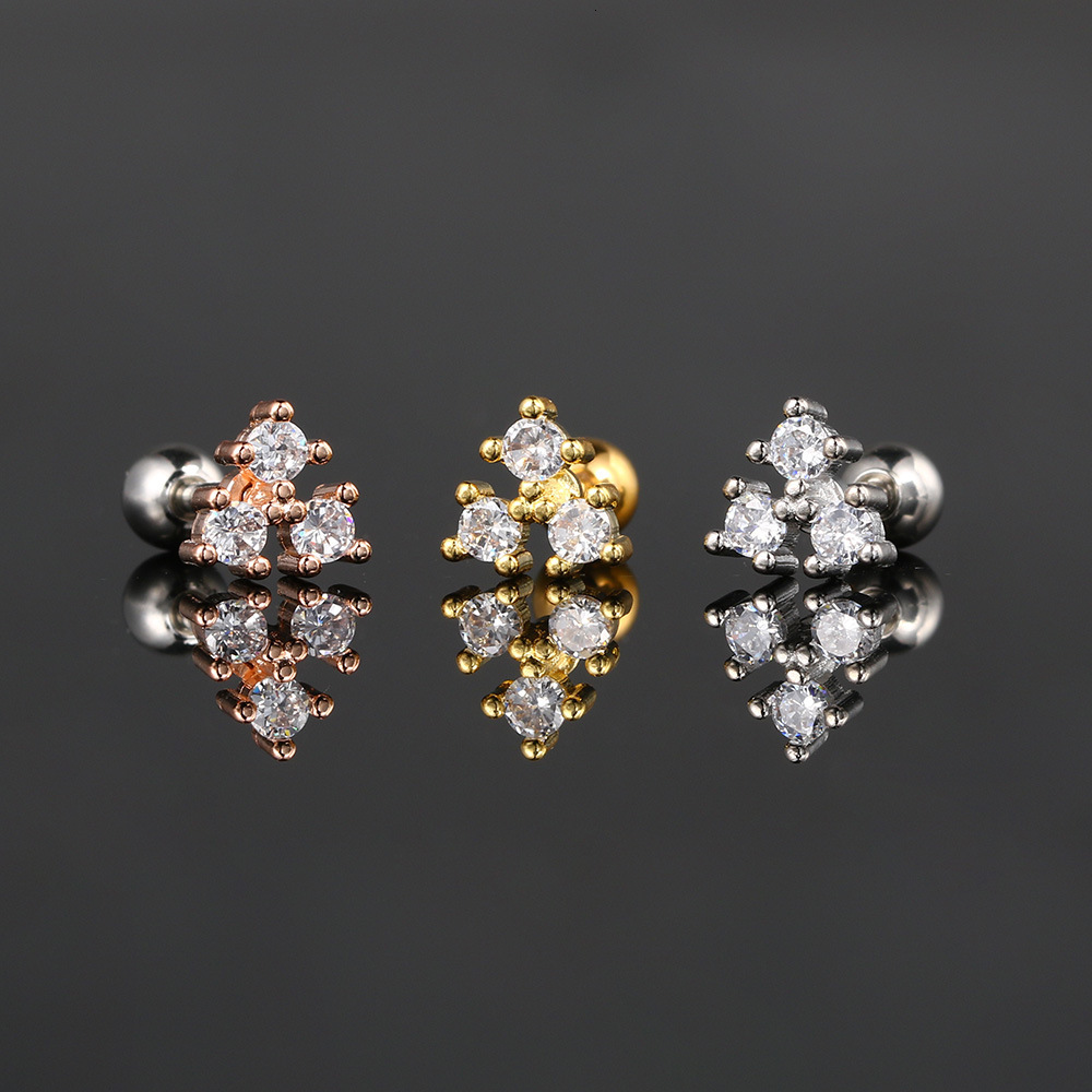 Fashion Versatile Zircon Bone Studs for Women Flower Star Moon Stainless Steel Rod Twist Ball Piercing Ear Jewelry Cross-Border Wholesale - view 3