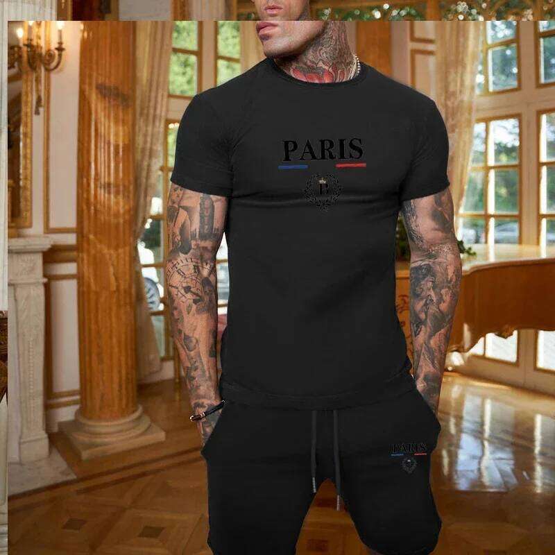 2024 New Summer Short sleeved T-shirt+Split Shorts 2-piece of Sportswear Fashion Jogging Casual Men's Set 26Y0626 - view 6