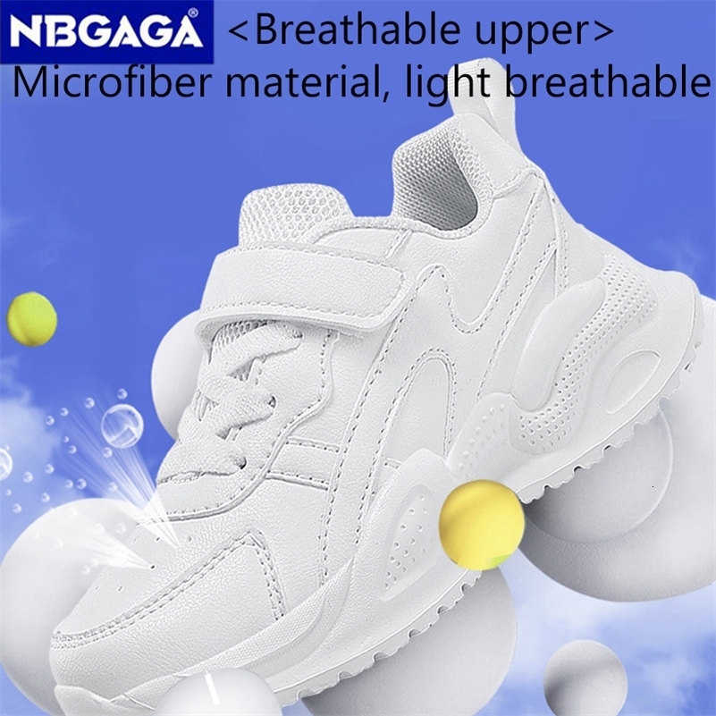 White Childrens Leather Casual Shoes For Boy Girls Outdoor Running Sneakers Breathable Mesh Kids School Walking Sport Non Slip a260617 - view 5