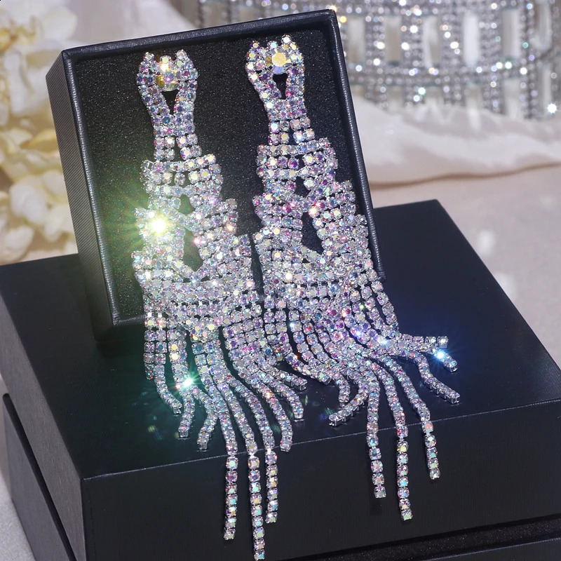 Fashion Long Tassel Earrings for Women Wedding Party Jewelry Accessories Sparkling Crystal Rhinestone Drop Dangle Earring 260625 - view 4