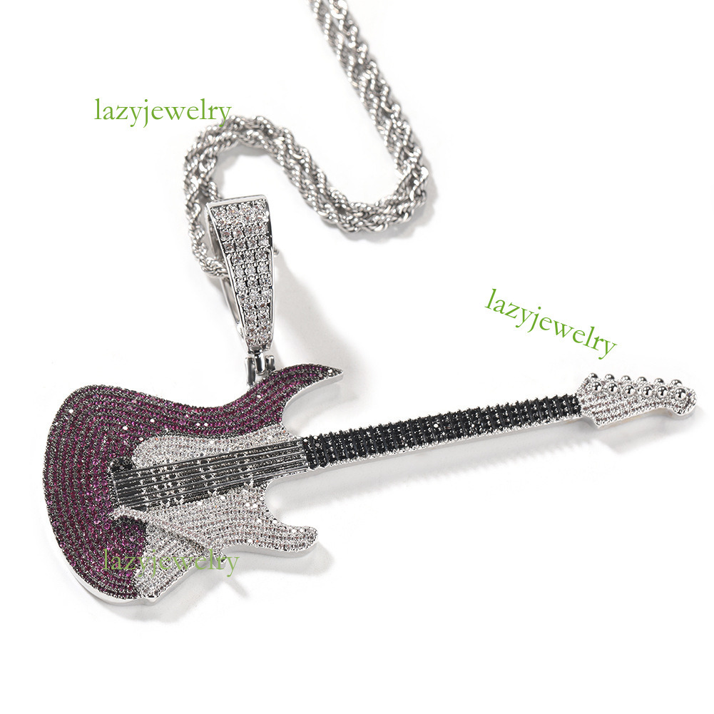 Hip hop new full diamond VVS Moissanite rock personality jazz guitar pendant men's fashion trend street feeling handsome daily wear - view 8