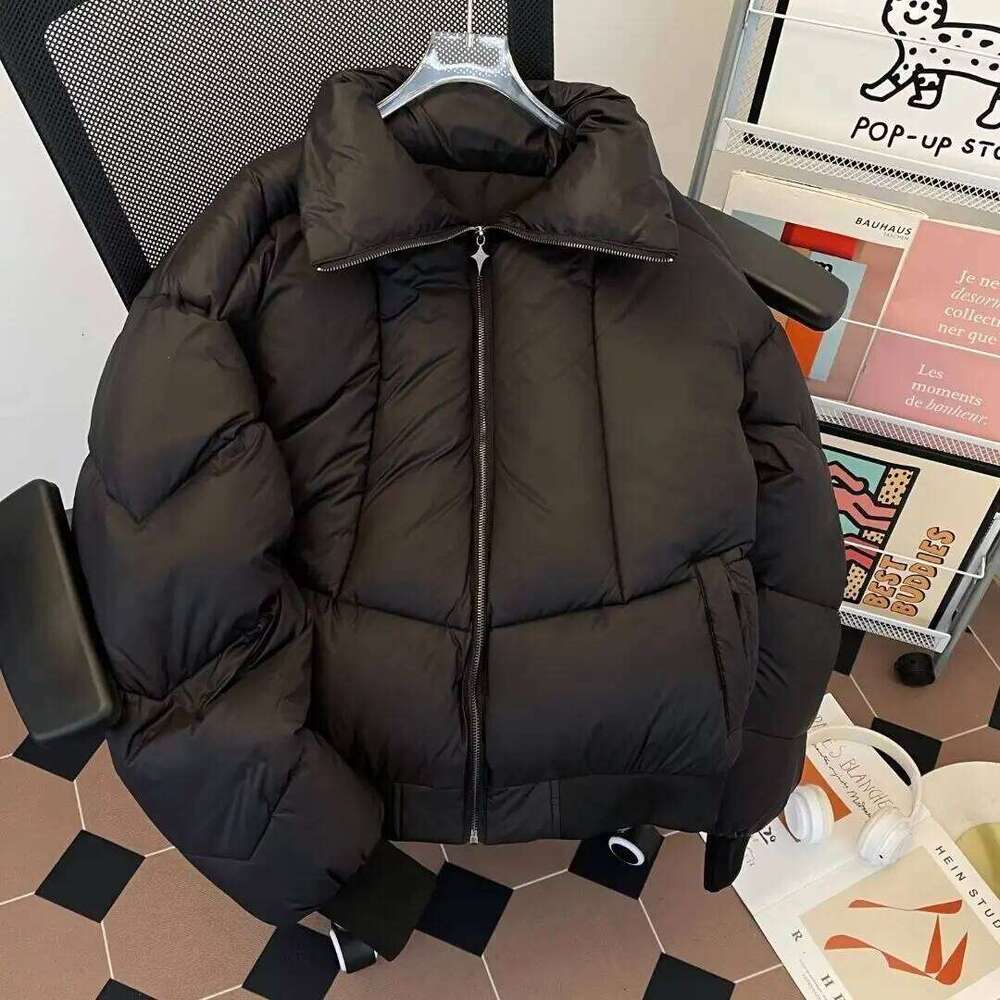 Mens Short Puffer Winter Thickened Warm Down Cotton Coat Loose High Collar Streetwear Fashion Windproof Bread Jacket W260626 - view 4