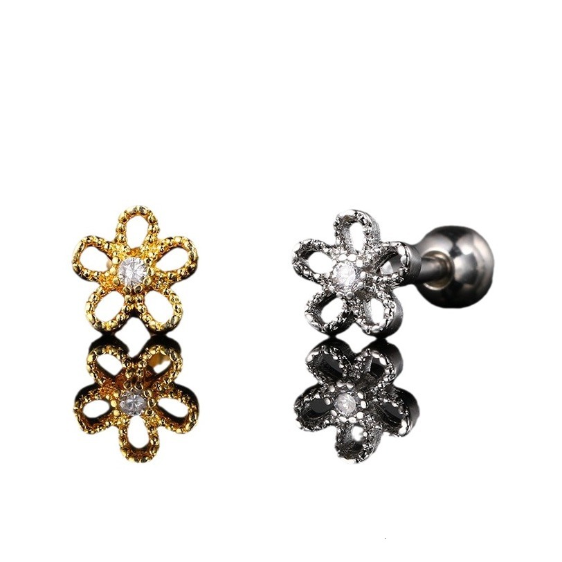 Fashion Versatile Zircon Bone Studs for Women Flower Star Moon Stainless Steel Rod Twist Ball Piercing Ear Jewelry Cross-Border Wholesale - view 6