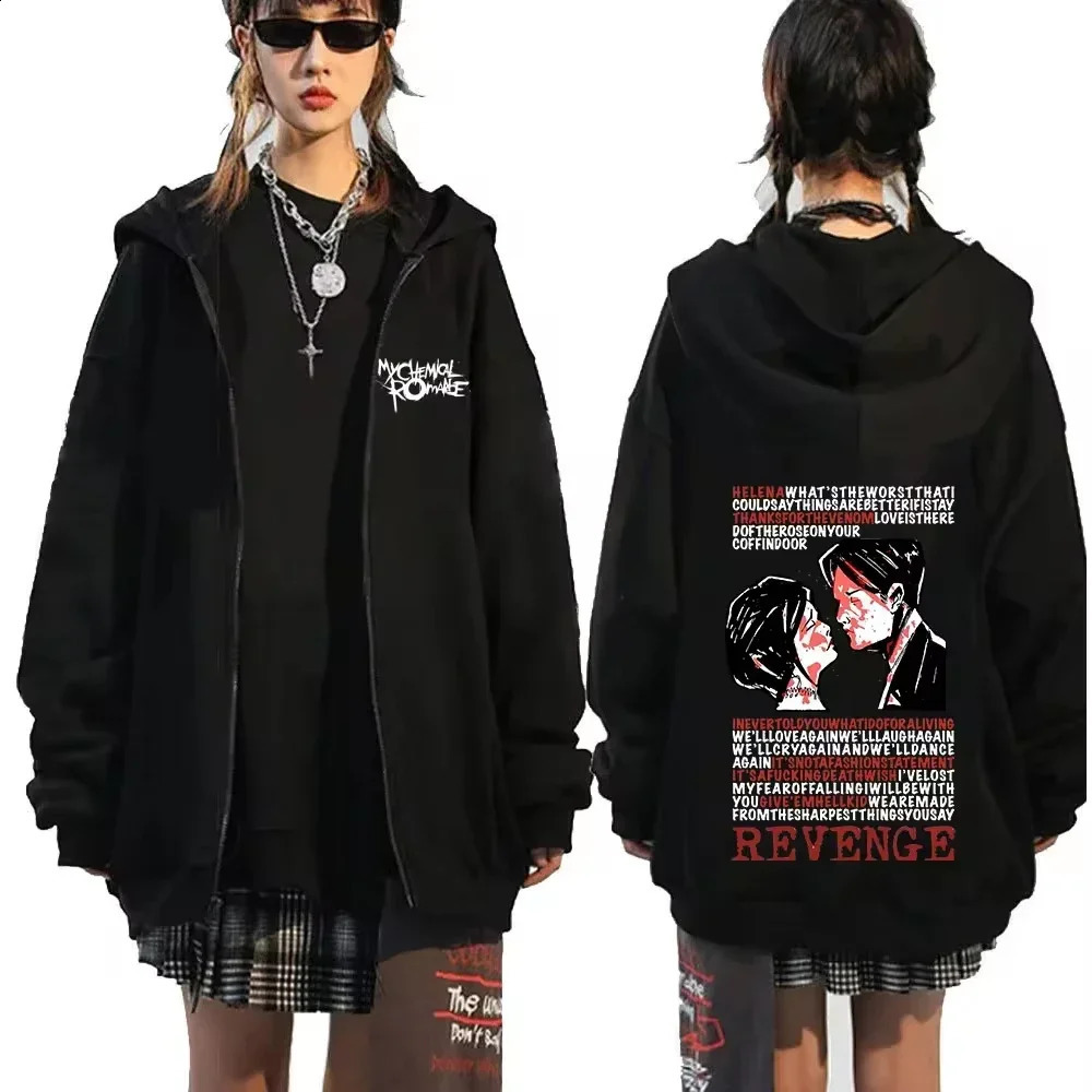 My Chemical Romance Letter Print Zip Up Jacket Hoodies Women Casual Gothic Retro Clothing Vintage Oversized Sweatshirts Unisex 260626 - view 5