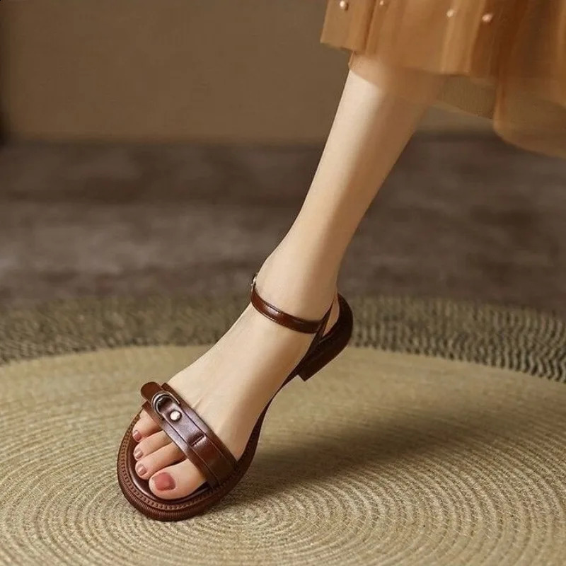 ner Summer Women Sandals y Narrow Leather Strap One Word Buckle Flat Wide Heel Platform Casual Shoes 260626 - view 4