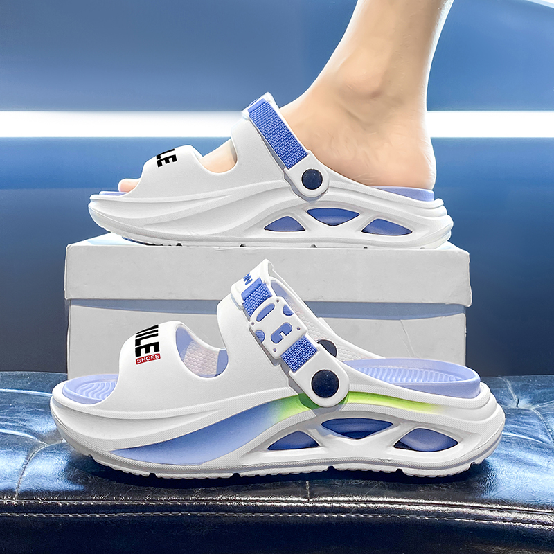 Men Hollow Cutout Platform Sport Slides Adjustable Buckle Heel Strap Letter Print Gradient EVA Thick Cushion Anti Slip Beach Shower Casual Slippers - view 6