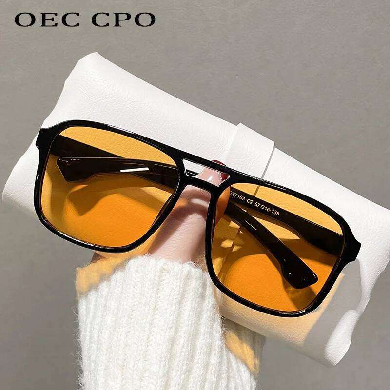 OEC CPO Square Sunglasses Double Bridges Retro Shades UV400 Trending Colors Orange Yellow Fashionable Sun Glasses for Women Men 26Y0626