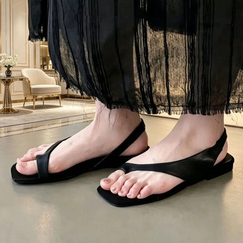 2026Women Flat Sandals Casual Soft Leather Suede Square Clip Toe Summer Shoes for Women Beach Party Daily Wear Sandalias Mujer 260626 - view 6
