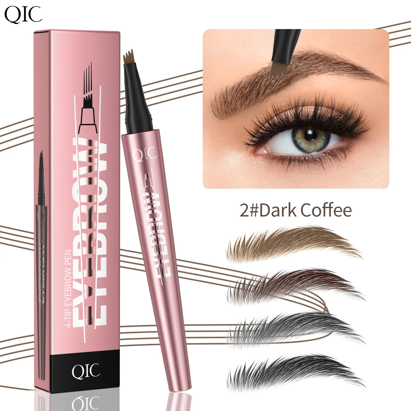 QIC Waterproof Microblading Eyebrow Pen - 4 Split Head Natural Look Brow Makeup in 6 Colors for All Skin Types 260626 - view 1