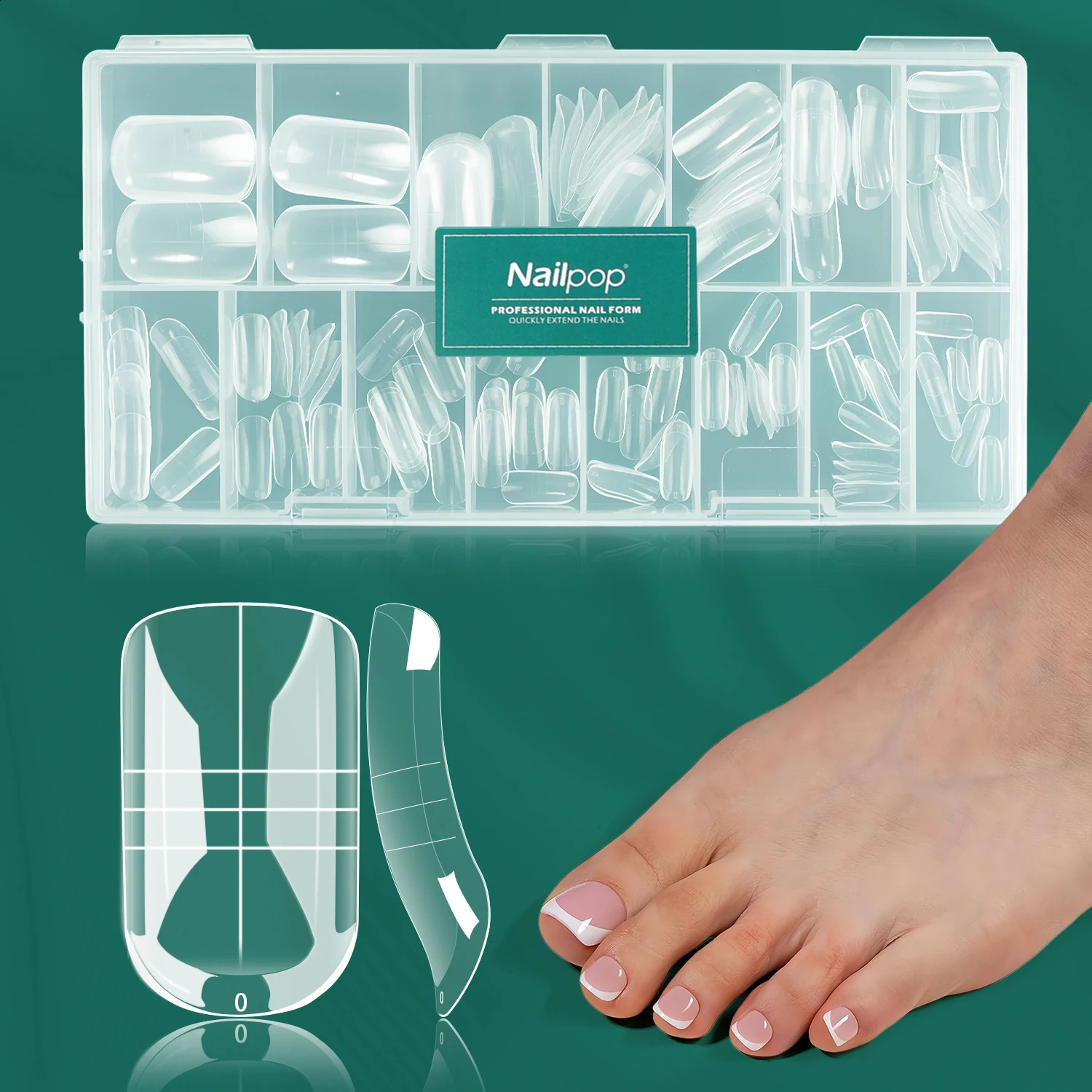 Nailpop Toenail Mold Toe Dual Form 150 PCS Reusable Full Coverage Dual Nail Form Extensions Suitable 15 Sizes For Beginners DIY 260626 - view 1