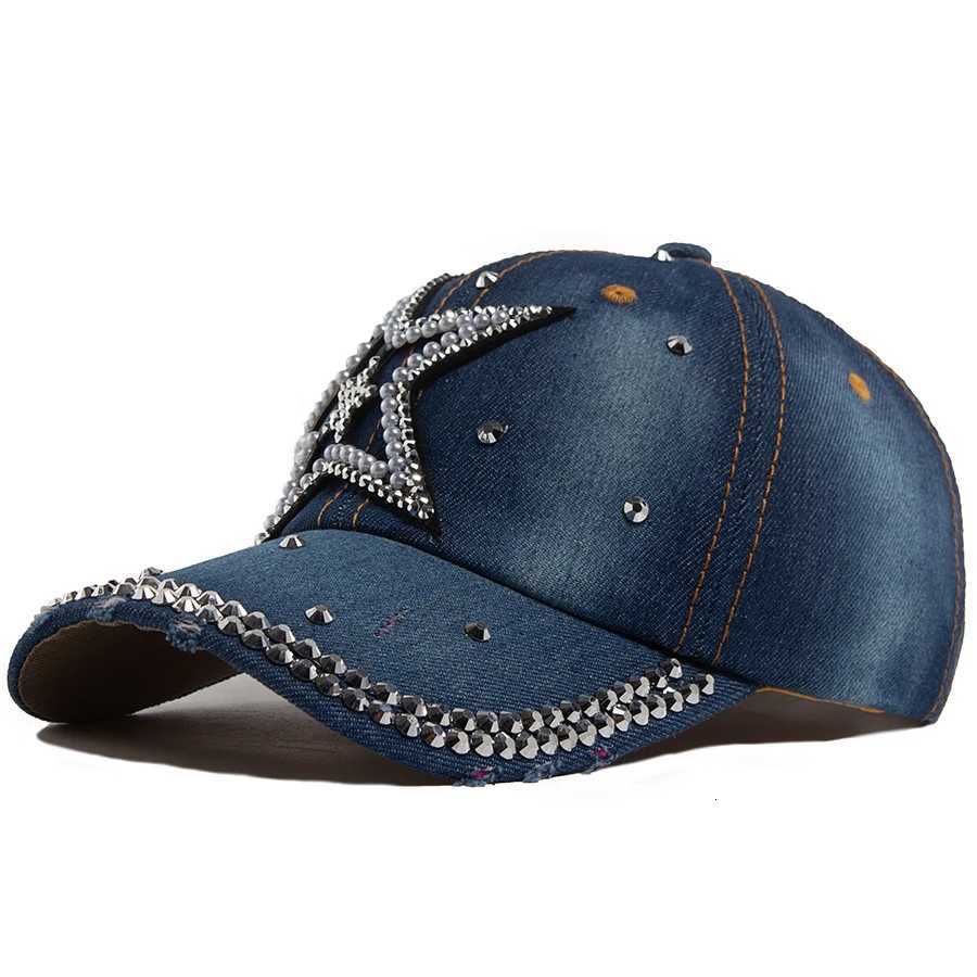 Shiny Y2K Hip Rhinestone hop Womens Baseball Fashion Pentagram Denim Cloth Hat For Female Spring Autumn Vintage SnapM260626 - view 3