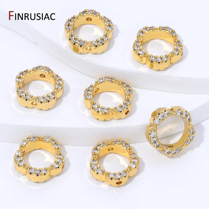 18K Gold Plated Brass Flower Bead FramesZircon Frame Beads Connector For DIY Bracelet Necklace Making Accessories 260623 - view 6