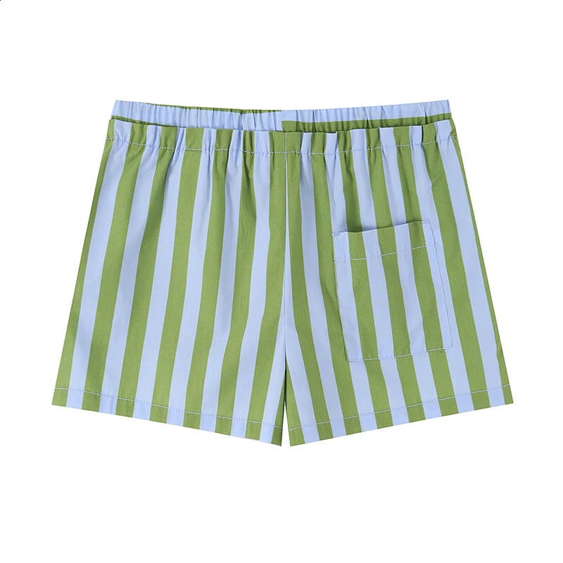 Willshela Women Fashion Green Striped Drawstring Mini Shorts Vintage High Elastic Waist Female Chic Lady 260626 - view 3