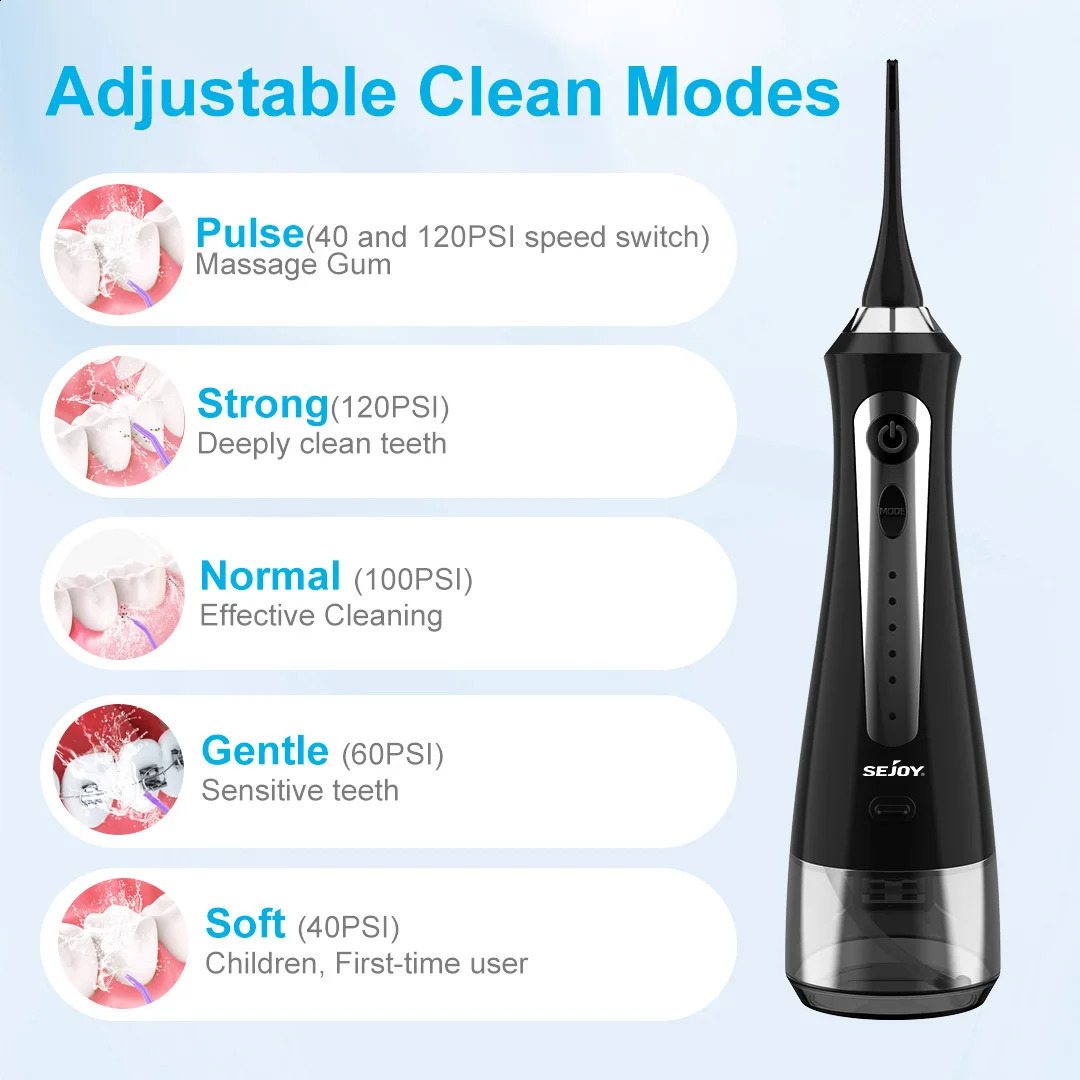 SEJOY Oral Irrigator Water Flosser Dental Teeth strips 230ML Tank 5 Modes 8 Jet Tips Washing Machine for Home 260626 - view 4