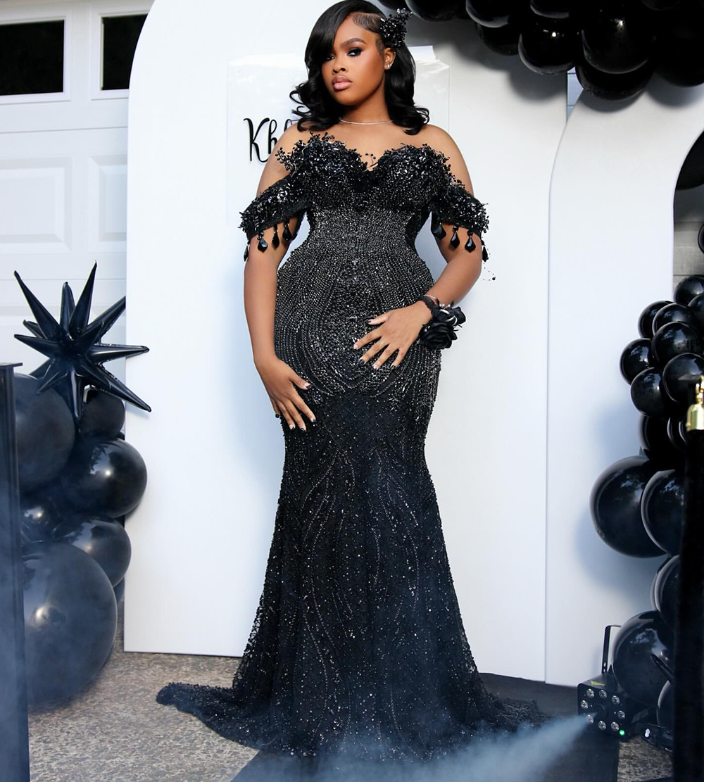 Black Dresses for Prom Mermaid Off Shoulder Rhinestones Crystal Formal Evening Dress Birthday Party Gala Gowns