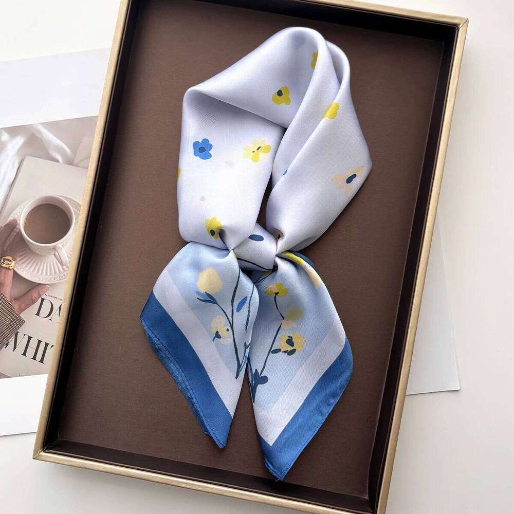 Elegant Floral Women Silk Imitation Scarf Satin Neckerchief Foulard Square Hairbands Female Scarves Shawls Wraps 26Y06226 - view 4