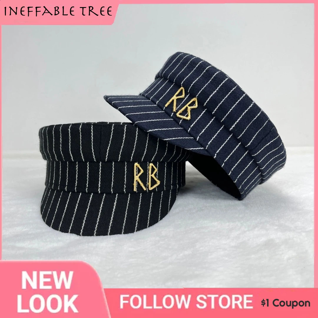 Retro Winter Woolen Women Hats sboy Caps Flat Letter Stripes Militray Cap British Vintage Visor Hat Sombreros De Mujer 260625 - view 1