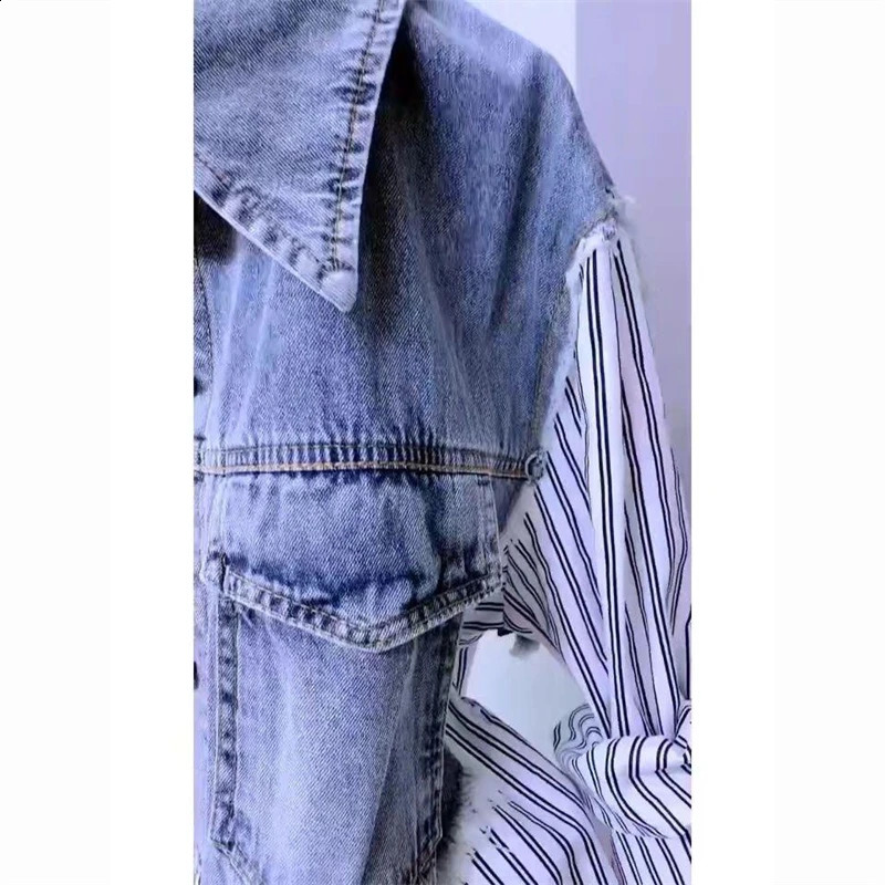 Women Denim Blouse Jacket Spring Autumn Korean Splicing Ladies Cowboy Shirt Tops Casual Stripe Female Windbreaker 260626 - view 7