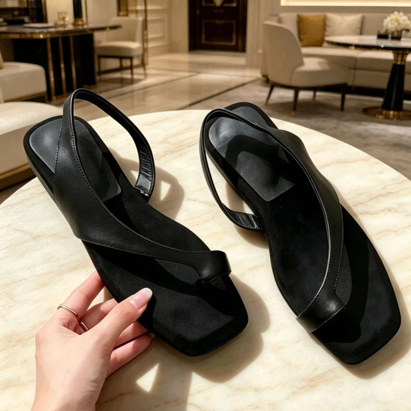 2026Women Flat Sandals Casual Soft Leather Suede Square Clip Toe Summer Shoes for Women Beach Party Daily Wear Sandalias Mujer 260626 - view 7