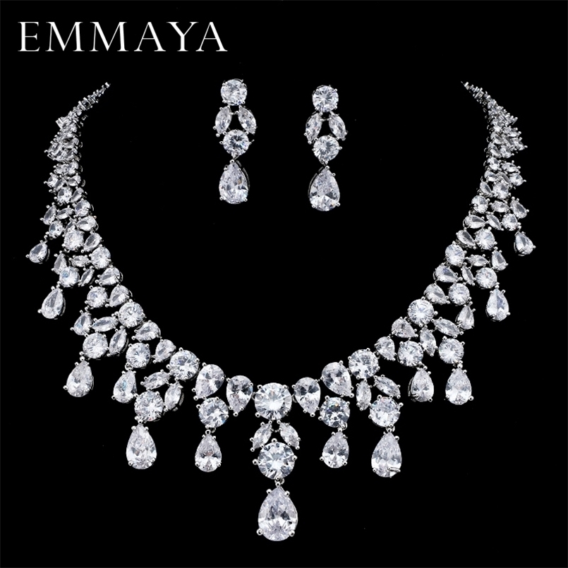 EMMAYA Jewelry Set For Woman Long Necklace Pendant Crystal Earrings Wedding Beads Fashion Jewelry Gift 260617