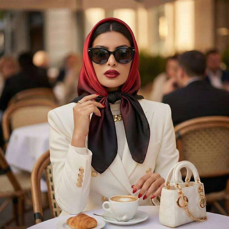 Luxury Brand 2026 Gradient Square Silk Scarf for Women Hijab Hair Bands 90cm Neckerchief Female Satin Shawl Ribbon Headband 26Y06226 - view 5
