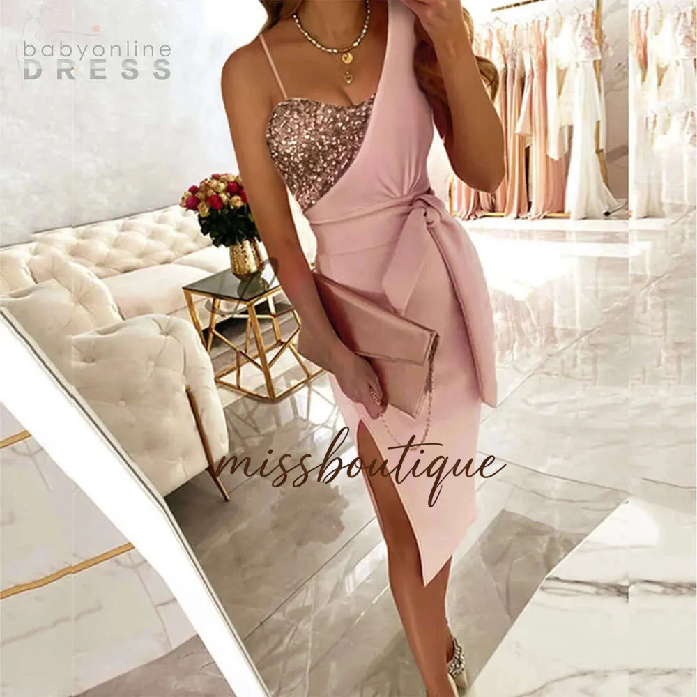 Women's Asymmetric Sequin Midi One Shoulder Bodycon Dress With Side Slit For Cocktail Party Events 23572 Q626