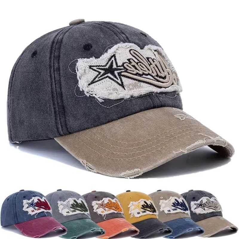 Star Embroidered Letters Baseball Five-pointed Hats New Unisex Sunshade Broken Versatile PATCH Fashion Color Block Peaked Caps b M260626