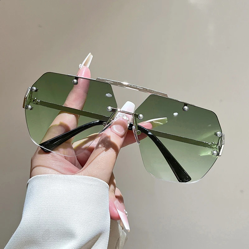 Rimless Oversize Sunglasses Men 2026 Alloy Gradient Casual Shades Women Trendy Double Bridge Outdoor Sun Glasses Uv400 260626 - view 3