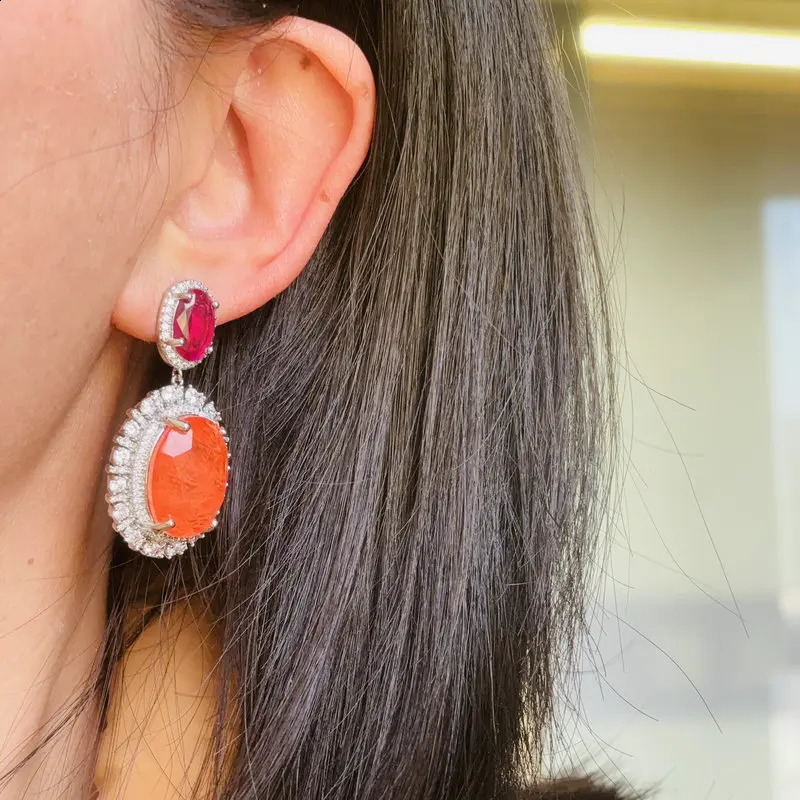 Bilincolor Fashion Cubic Zirconia Orange Oval Drop Earring for Women 260625 - view 5