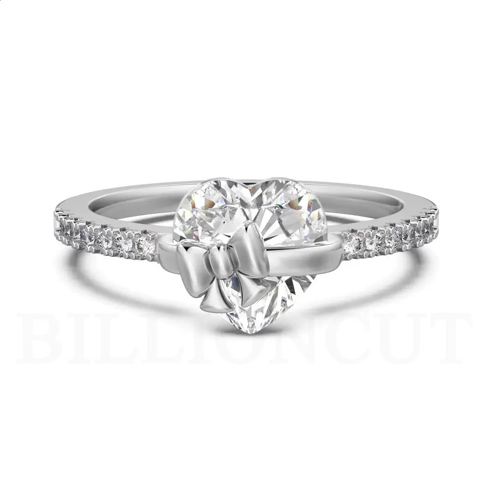 925 Sterling Silver Romantic Heart Bow Ring Delicate Shining Inlaid n Sweet y Engagement Ring for Women Jewelry 260625 - view 3